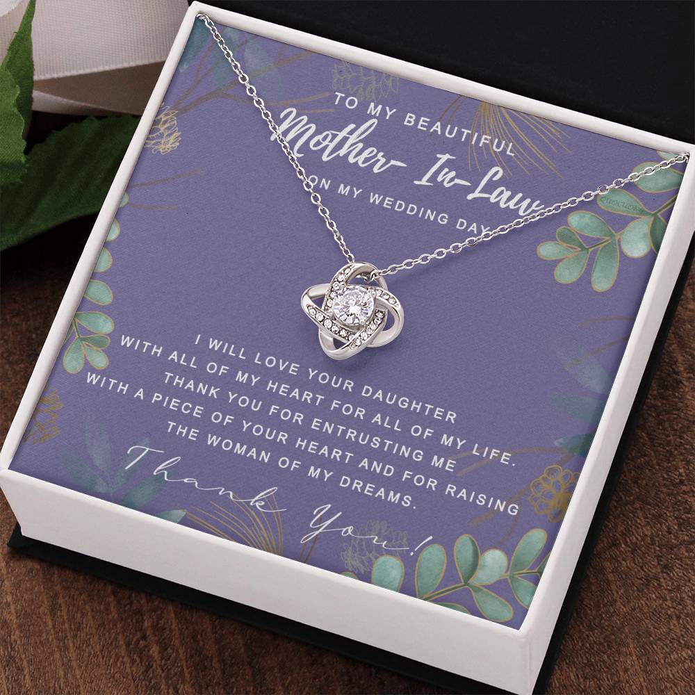 Wedding Day Necklace Gift For Mother In Law, To My Beautiful Mother In Law Love Knot Necklace From Daughter In Law, Thank You Necklace Gift For Mother From Daughter, Mother In Law On My Wedding Day