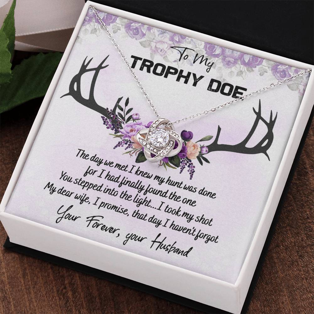 To My Trophy Doe Necklace From Husband, Jewelry Gifts For Women, My Wife Love Knot Pendant Gift For Soulmate Personalized Gift Necklace For Trophy Doe Future Wife Soulmate Girlfriend From Love