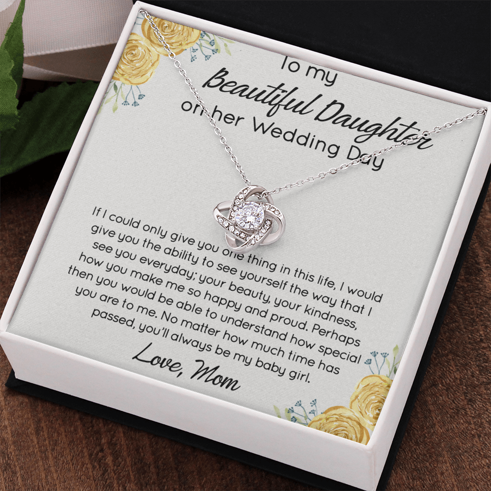 Personalized Gift Necklace For Daughter On Her Wedding Day, Jewelry For Daughter With Message Card And Box, To My Beautiful Daughter On Her Wedding Day Necklace From Mom, Mother To Daughter Gift