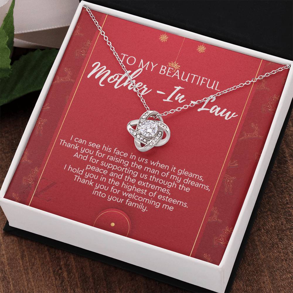 To My Beautiful Mother In Law Necklace, Gift Love Knot Necklace To My Beautiful Mother-in-law From Daughter Son To Mom Mother In Law Pendant Christmas Necklace Gift For Mother In Law Gift Necklace