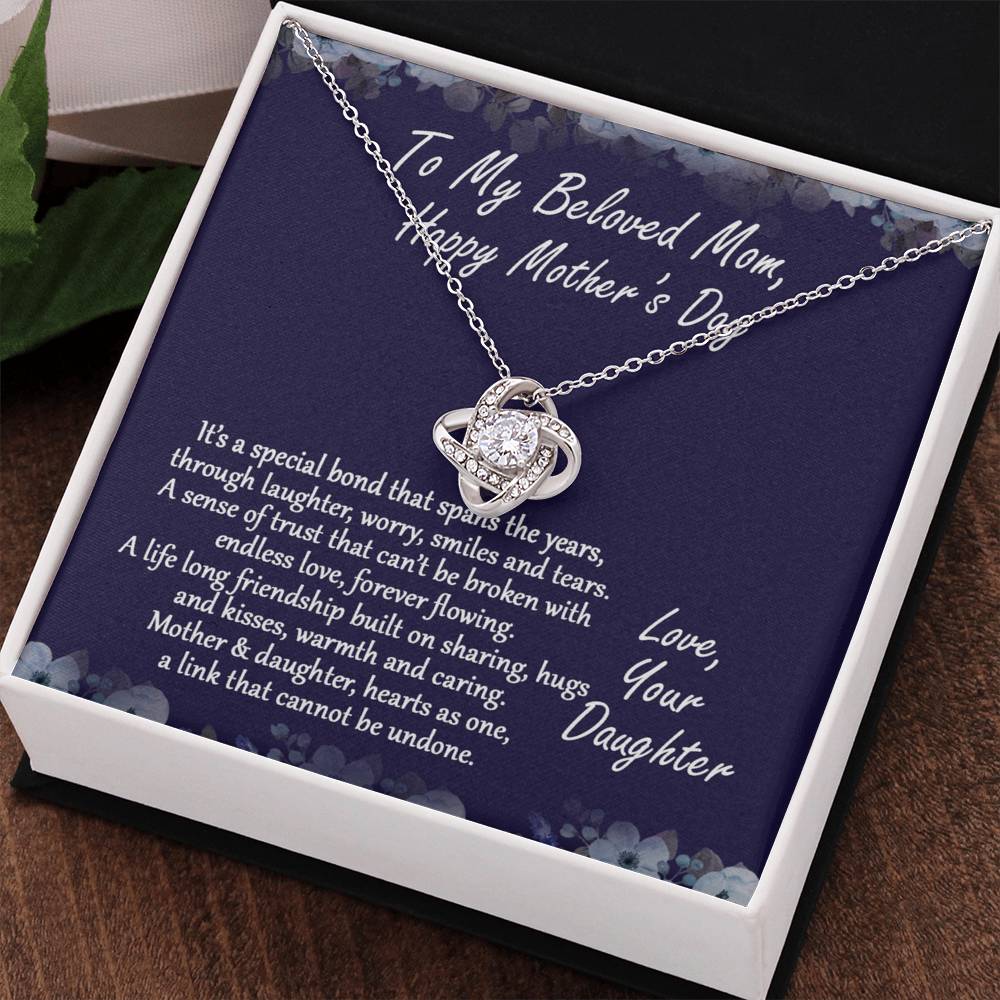 Beloved Mom Gift Necklace, Happy Mother's Day Necklace Gift For Mom, To My Beloved Mom Love Knot Necklace From Daughter And Mother Pendant, It's A Special Bond Necklace Gift For Mom, Jewelry Gift