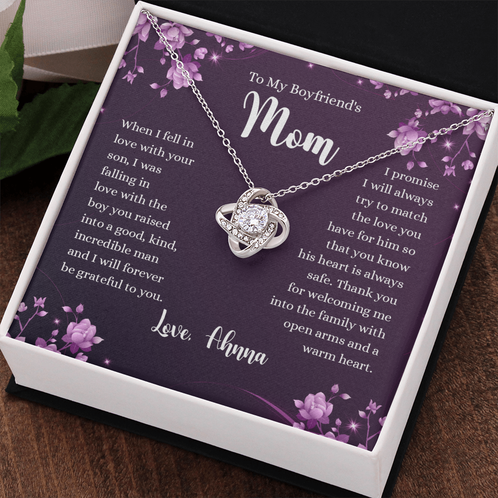 To My Boyfriend's Mom Necklace From Girlfriends, Gifts For Boyfriends Mom Love Knot Necklace Gift For Her, Boyfriend's Mom Necklace On Anniversary, Mother's Day, Presents for Mom Necklace for Women