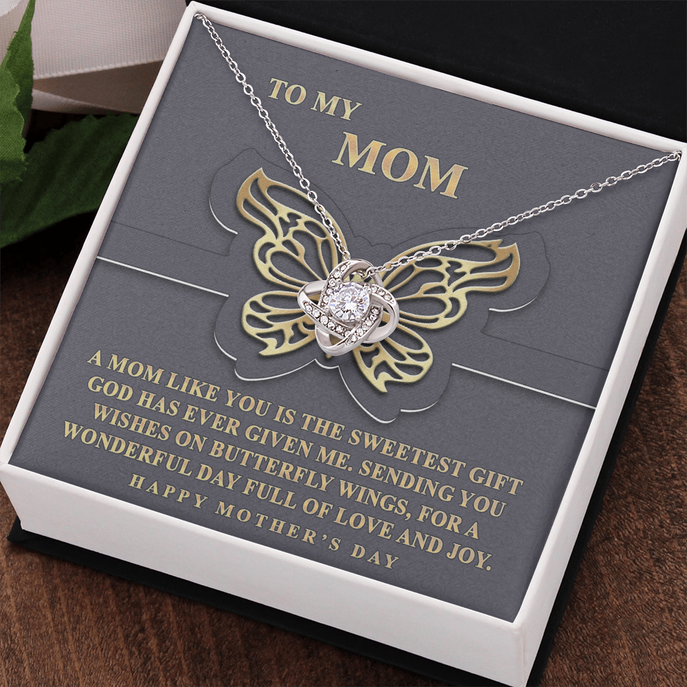 Butterfly Mom Gift Necklace, To My Mom Love Knot Necklace From Dayghter, Happy Mother's Day Necklace Gift For Mom, Mother And Daughter Gift Necklace To Mom On Mother's Day, Jewelry Gift For Women
