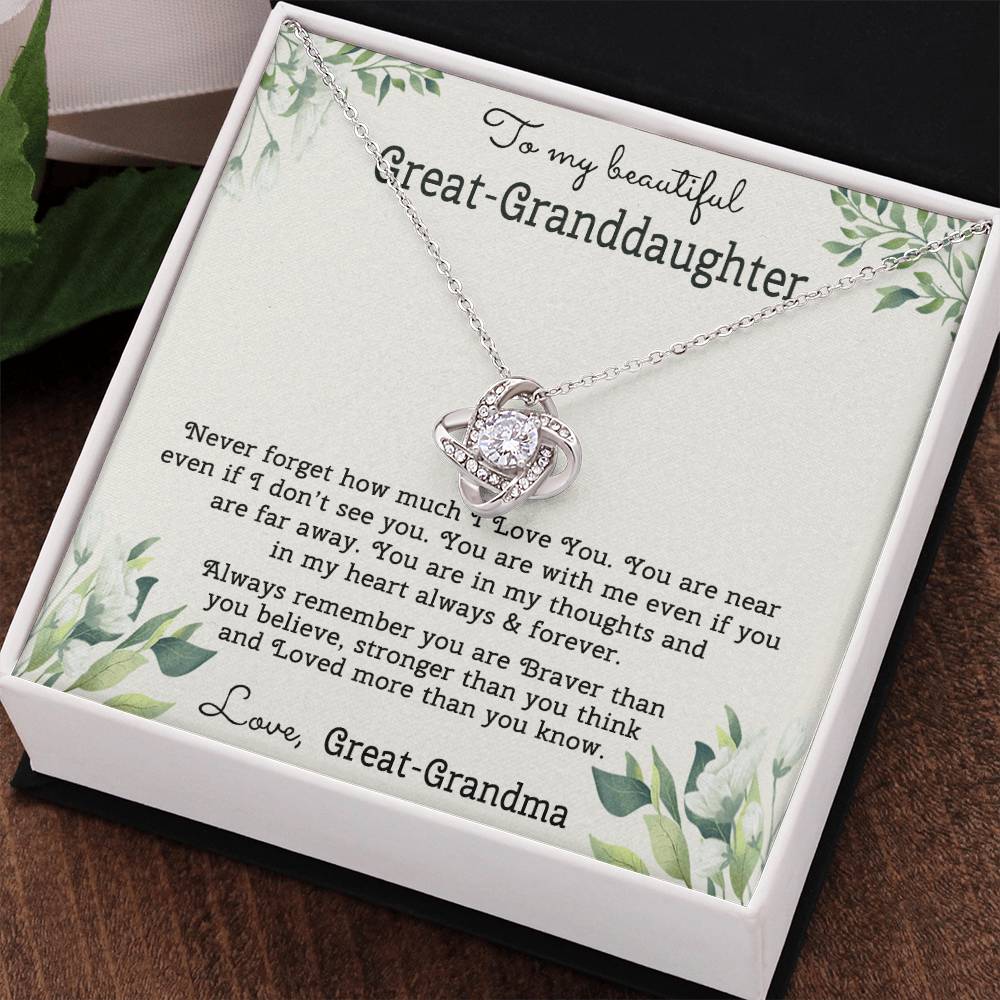 To My Beautiful Great Grnddaughter Necklace From Great Grandma Love Knot Necklace For Granddaughter, Never Forget Necklace For Granddaughter, Our Granddaughter Jewelry Gift For Girls, Littler Girl