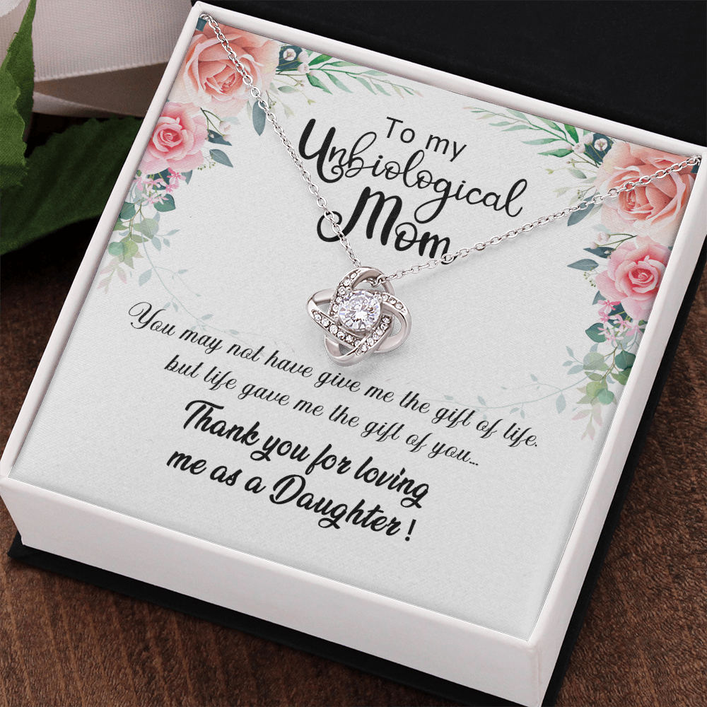 Unbiological Mom Gift Necklace, To My Unbiological Mom Love Knot Necklace From Daughter And Mother Gift Necklace, Bonus Mom Gift Necklace, Boyfriend's Mom Gift Necklace, Jewelry Gift For Women