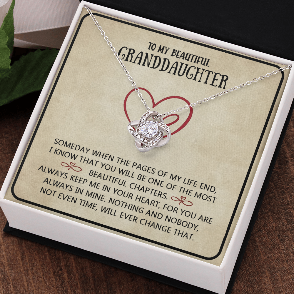 Granddaughter And Grandma Necklace, Love Knot Necklace For Granddauhter - To My Beautiful Granddaughter Necklace From Grandma, Beautiful Chapters Granddaughter Gift Necklace Jewelry To Granddaughter