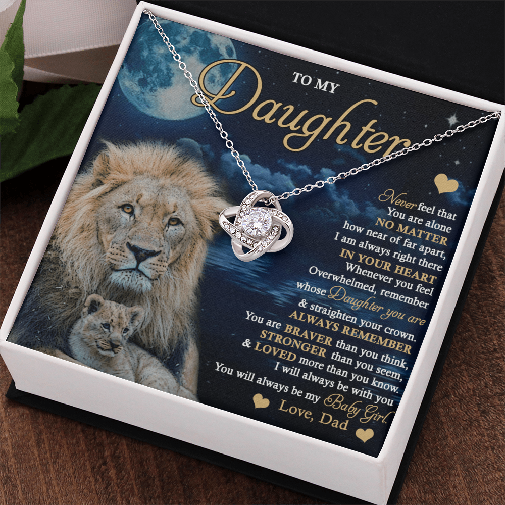 Daughter Gift Necklace From Dad, To My Daughter Lion And Dad Necklace, Love Knot Necklace for Daughter Gift On Birthday Gift Christmas Graduation Gift Jewelry Gift For Girls, Little Girl Necklace