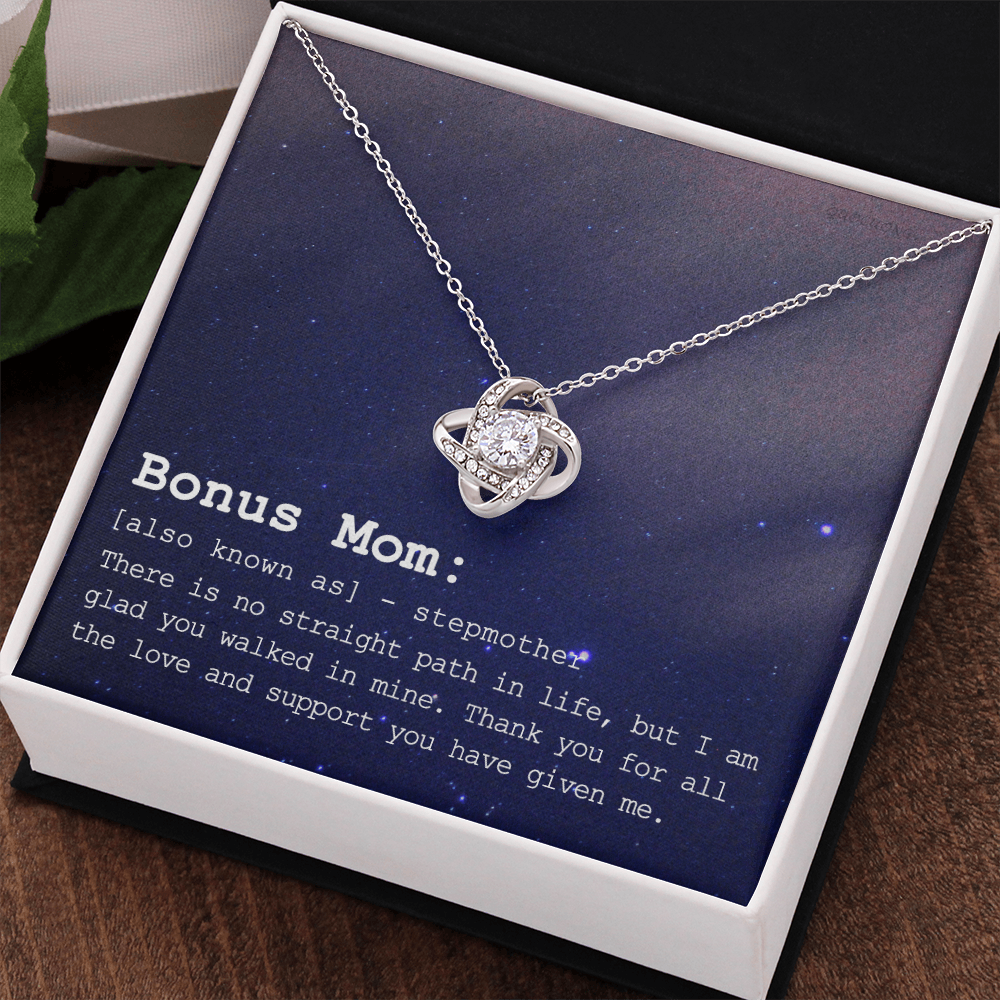 To My Bonus Mom Necklace From Bonus Daughter, Bonus Mom Gift Necklace, Jewelry For Mom, Stepmother Gift Necklace, Love Knot Pendant For Women, Thank You For Mom Card Gift Bonus Mom On Mothers Day