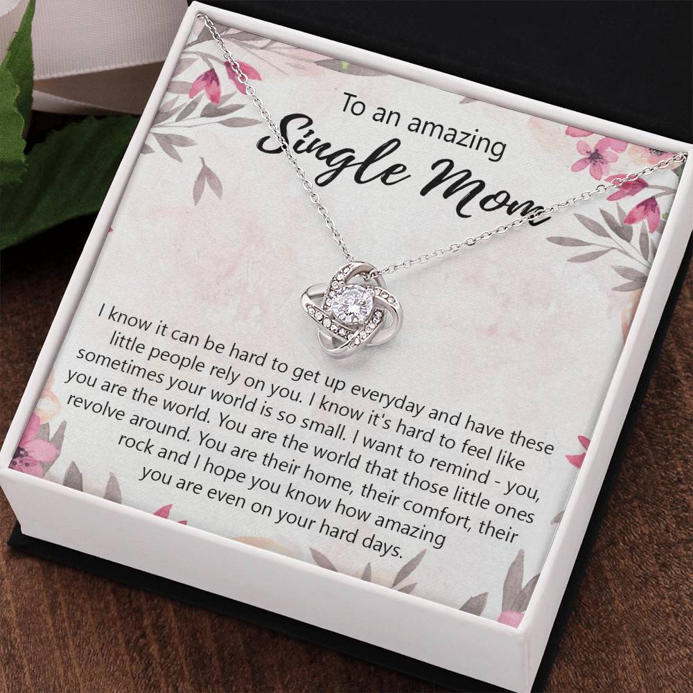 Single Mom Gift Necklace, To An Amazing Single Mom Love Knot Necklace Gift From Daughter In Law, Mother And Daughter Gift Necklace Personalized Gift Pendant, Love Knot Necklace Gift For Mom Penda