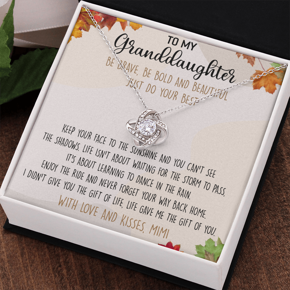 Love Knot Necklace For Granddauhter - To My Granddaughter Necklace From Grandma, Granddaughter Gift Necklace Mimi To Granddaughter Be Brave, Be Bold And Beautiful Necklace With Love And Kisses