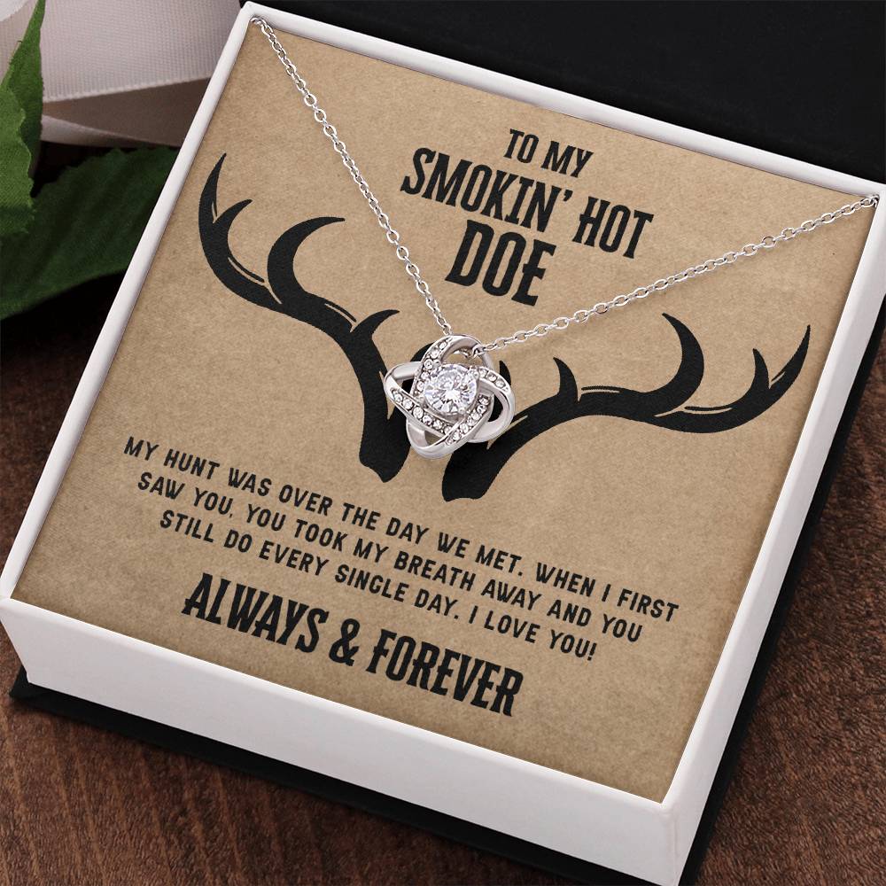 To My Smokin Hot Doe Necklace From Husband, Man, Smokin Hot Doe Gift Necklace For Wife Girlfriend Soulmate Necklace for Wife, Love Knot Pendant Smokin Hot Doe Gift Necklace, Jewelry Gift For Women