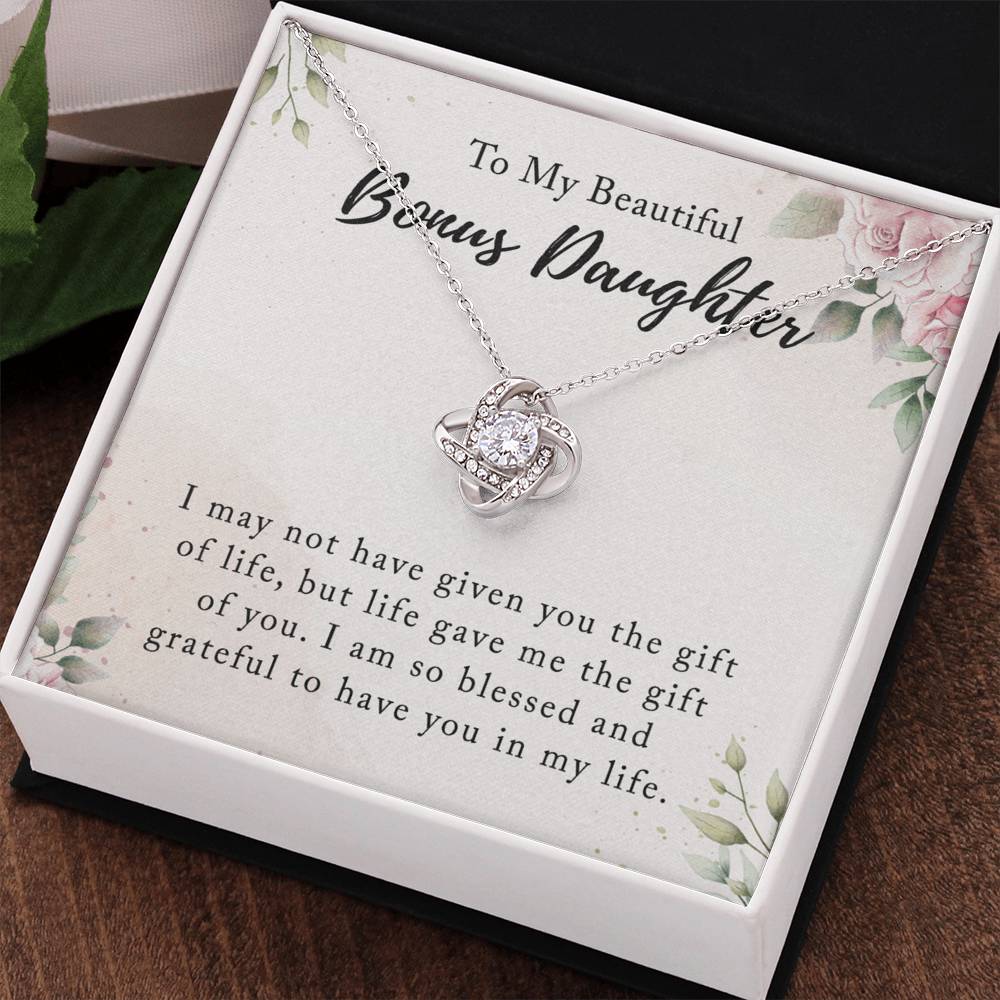 Personalized Gift Necklace - To My Beautiful Bonus Daughter Love Knot Necklace From Mom And Dad, Step daughter Necklace, Adopted daughter in law gift Jewelry Gift For Girls, Little Girls