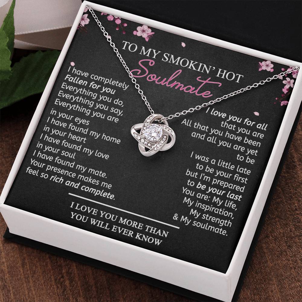 To My Soulmate Necklace From Husband, Boyfriend Romantic Gifts Necklace For Her To My Wife Gift Necklace Jewelry Soulmate Gift For Wife Love Knot Pendant Necklace Gifts for Wife 14k White Gold