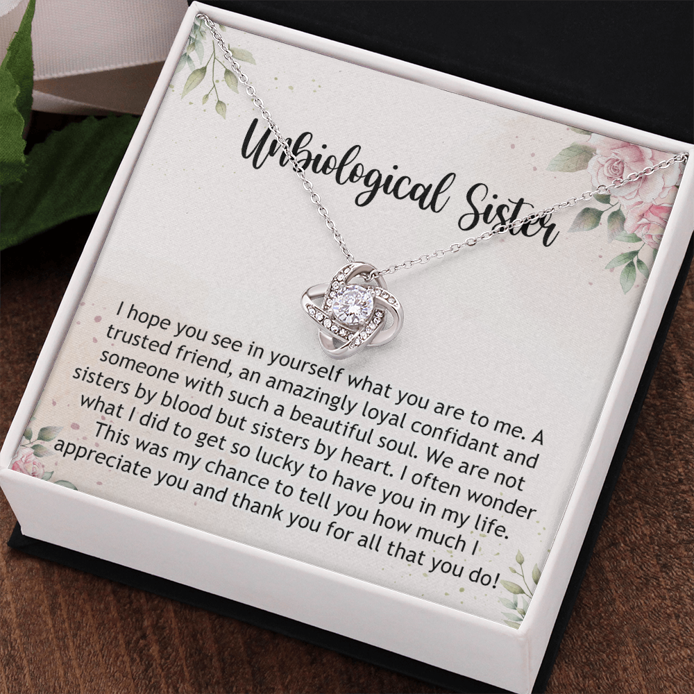 Gifts Necklace For Unbiological Sister, Unbiological Sister Love Knot Necklace Gift For Sister, Unbiological Sister Gift Necklace On Birthday Gift Anniversary To Unbiological Sister Best Friend Gift