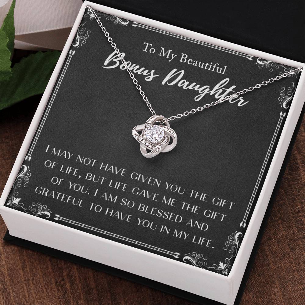 Personalized Gift Necklace To My Bonus Daughter Love Knot Necklace From Mom And Dad, Step Daughter Gift Pendant, Adopted Daughter, Daughter In Law, Daughter Jewelry Gift For Girls, Little Girls