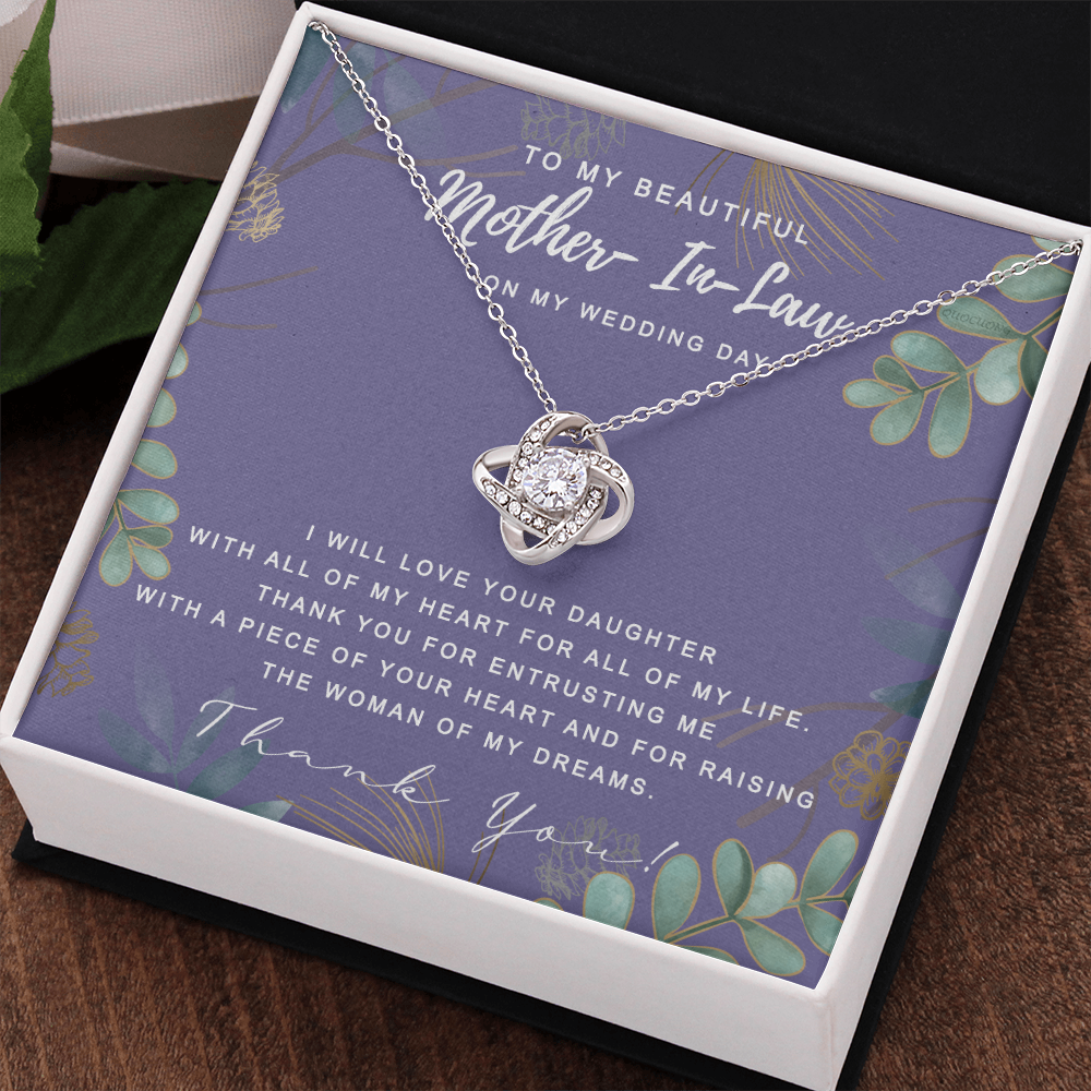 Wedding Day Necklace Gift For Mother In Law, To My Beautiful Mother In Law Love Knot Necklace From Daughter In Law, Thank You Necklace Gift For Mother From Daughter, Mother In Law On My Wedding Day