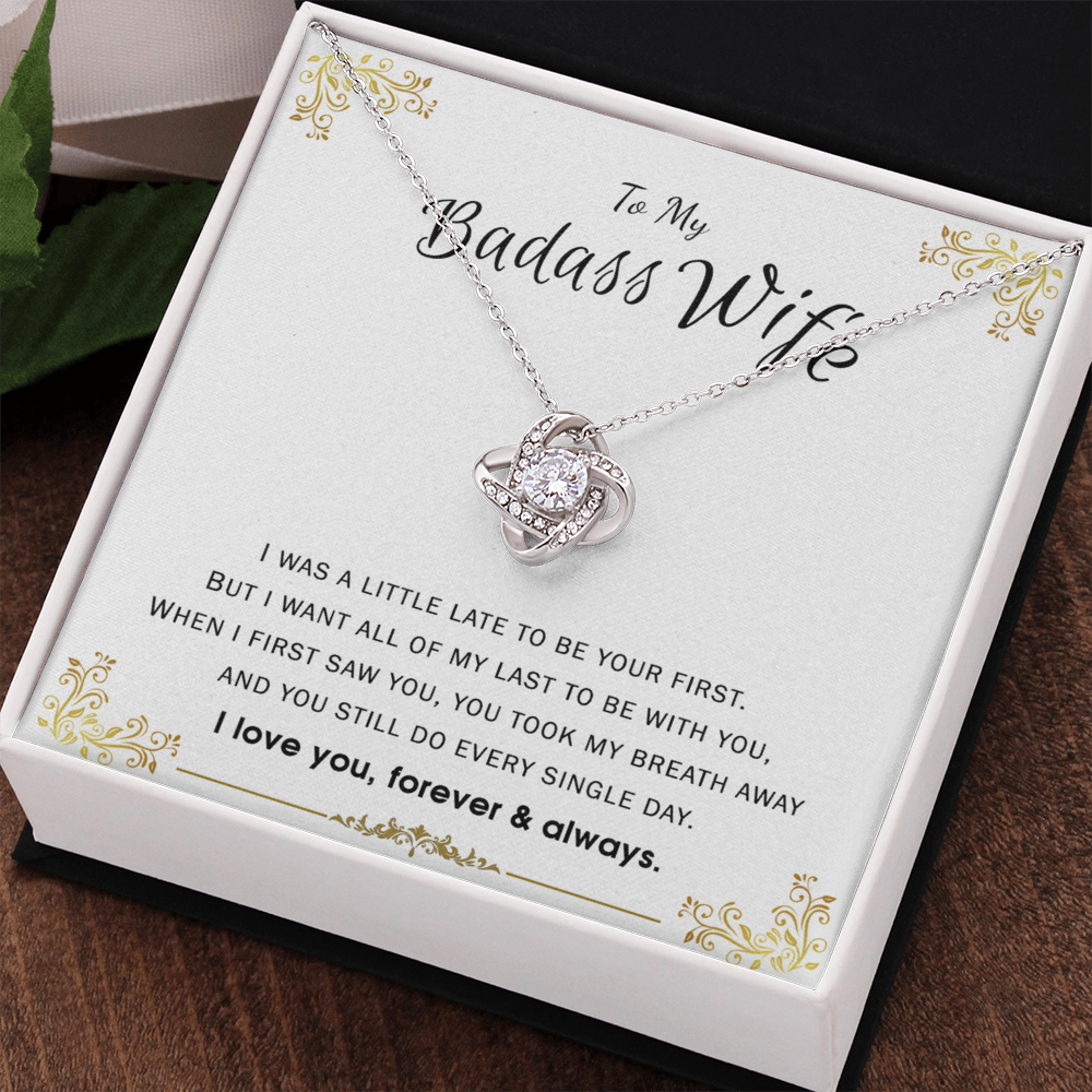 To My Badass Wife Necklace Love Knot Necklace From Husband, Jewelry Gift for Women, Her On Valentines Day, Badass Wife Gift Necklace, Husband To Wife Love Knot Pendant, Love Knot To Wife I Love You