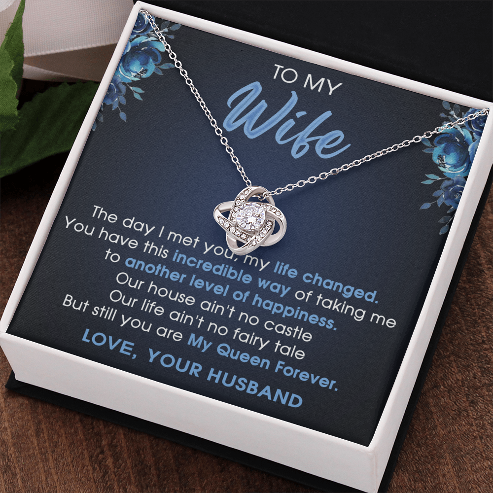 To My Wife Necklace From Husband Pendant Gift For Wife, Wife Gift Necklace, Husband To Wife Gift Love Knot Pendant From Men Jewelry Gift For Women, Soulmate Gift Necklace My Queen Forever Necklace