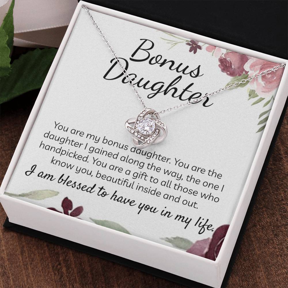 Bonus Daughter Gift Necklace - Stepdaughter Gifts From Stepmom, Adopted Daughter Necklace From Unbiological Mom, Bonus Daughter And Bonus Mom, To My Stepdaughter Necklace Jewelry Gift For Girls