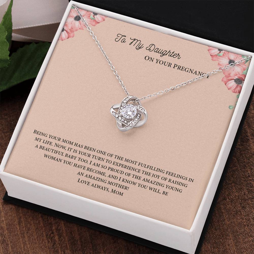 To My Daughter On Your Pregnancy Love Knot Necklace From Mom, Pregnancy Daughter Gift Necklace, Mother To Daughter Pendant Gift From Mom, Little Girl Necklace Love Knot Jewelry Gift For Girls