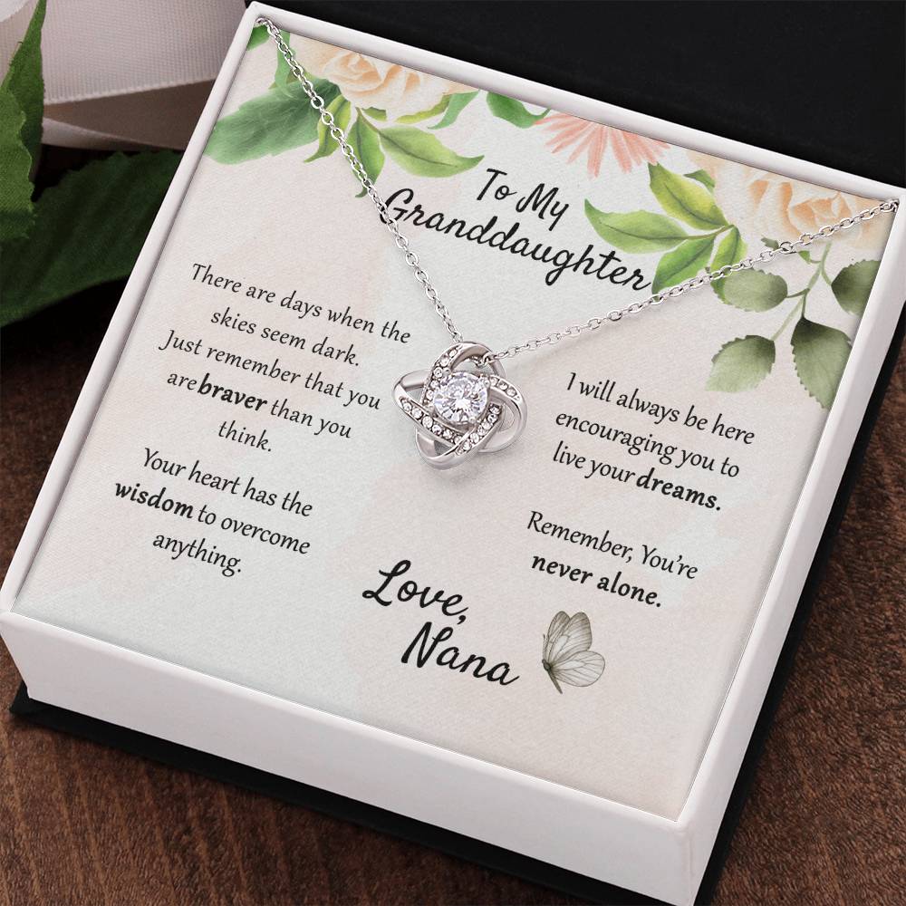 To My Granddaughter Love Knot Necklace From Nana, Grandma, Jewelry Gift For Granddaughter, Nana And Granddaughter Jewelry Gift On Birthday, Xmas, Graduation Gift You're Never Alone Necklace