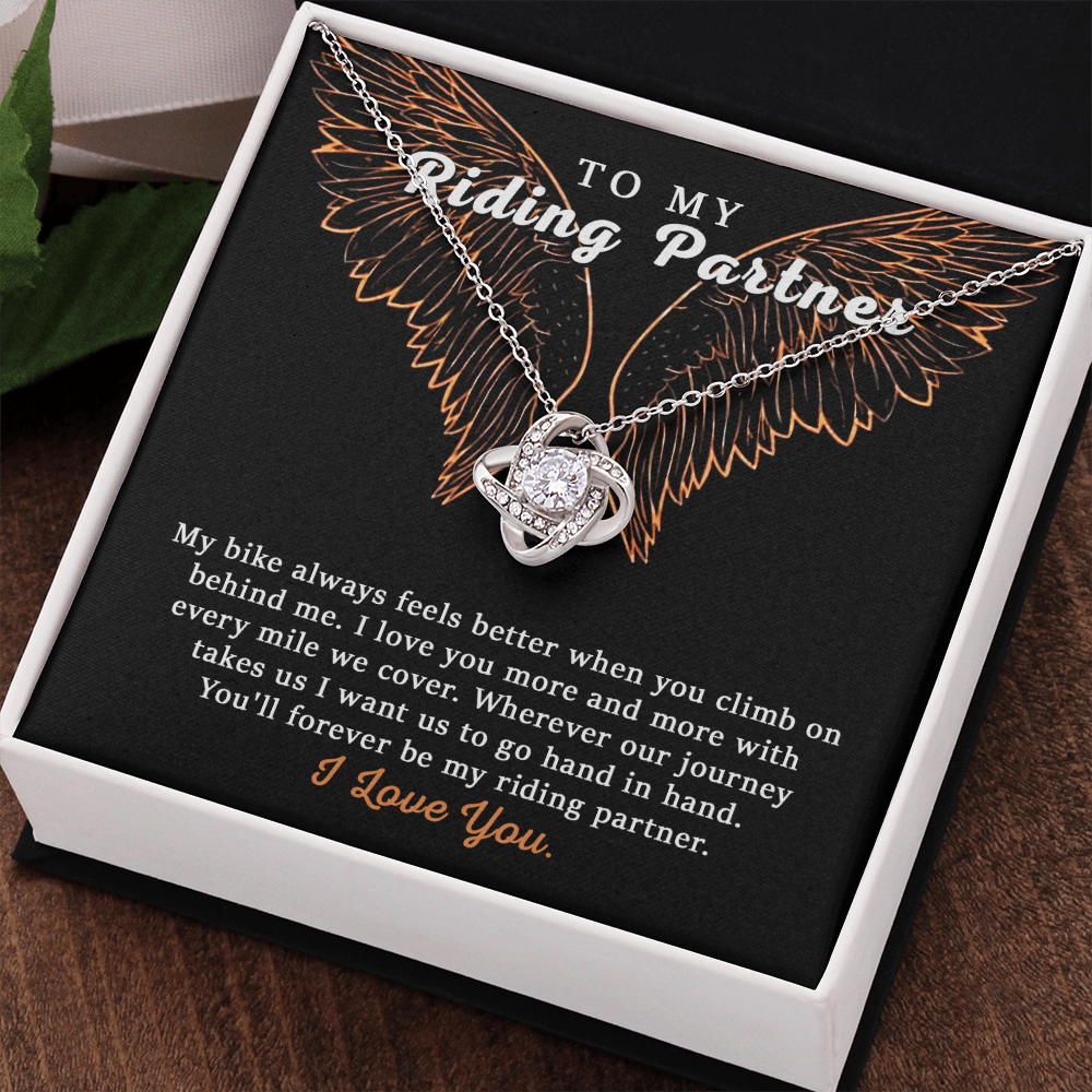 To My Riding Partner Necklace From Husband, Boyfriend, Love Knot Necklace Gift For Riding Partner, Cubic Zirconia Necklace Gift, Bikers Gift Necklace for Her Romantic, Girlfriend Gift Necklace