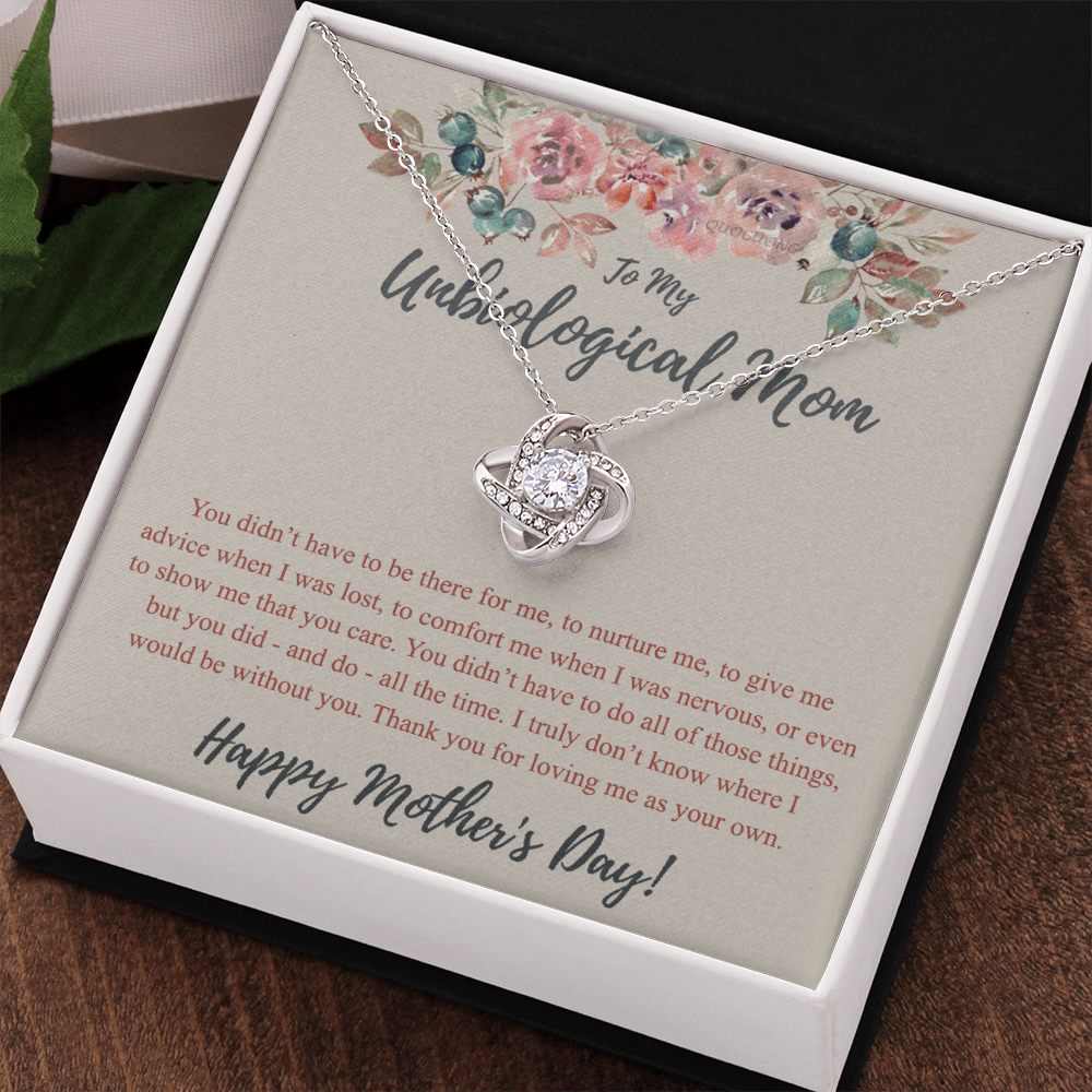 To My Unbiological Mom Necklace From Daughter, Bonus Mom Gift Love Knot Pendant For Her, Mother And Daughter Gift Necklace For Mom On Mothers Day, Anniversary, Birthday Gift To Unbiological Mother