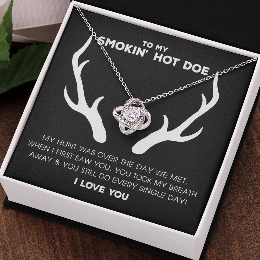 To My Smokin' Hot Doe Necklace From Husband, Jewelry Gifts For Women, My Wife Love Knot Pendant Gift For Soulmate, Personalized Gift Necklace for Smokin Hot Doe Future Wife Soulmate Girlfriend