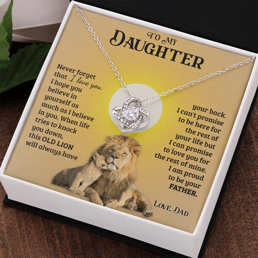 Daughter Gifts From Dad, To My Daughter Lion Dad And Daughter Necklace, Love Knot Necklace Birthday Gift for Daughter From Dad, Christmas Graduation Gift Jewelry Gift For Girls Little Girl Necklace