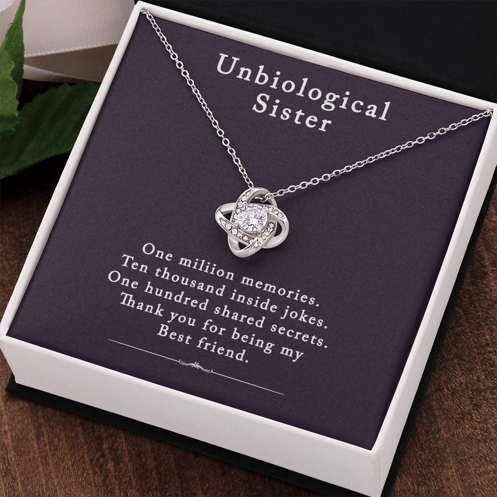 Unbiological Sister Love Knot Necklace, Bonus Sister Gift Necklace, Sister in Law Love Knot Pendant From Brother Sterling Silver Rhinestone Knot Necklace for Sister Birthday Gifts from Sister