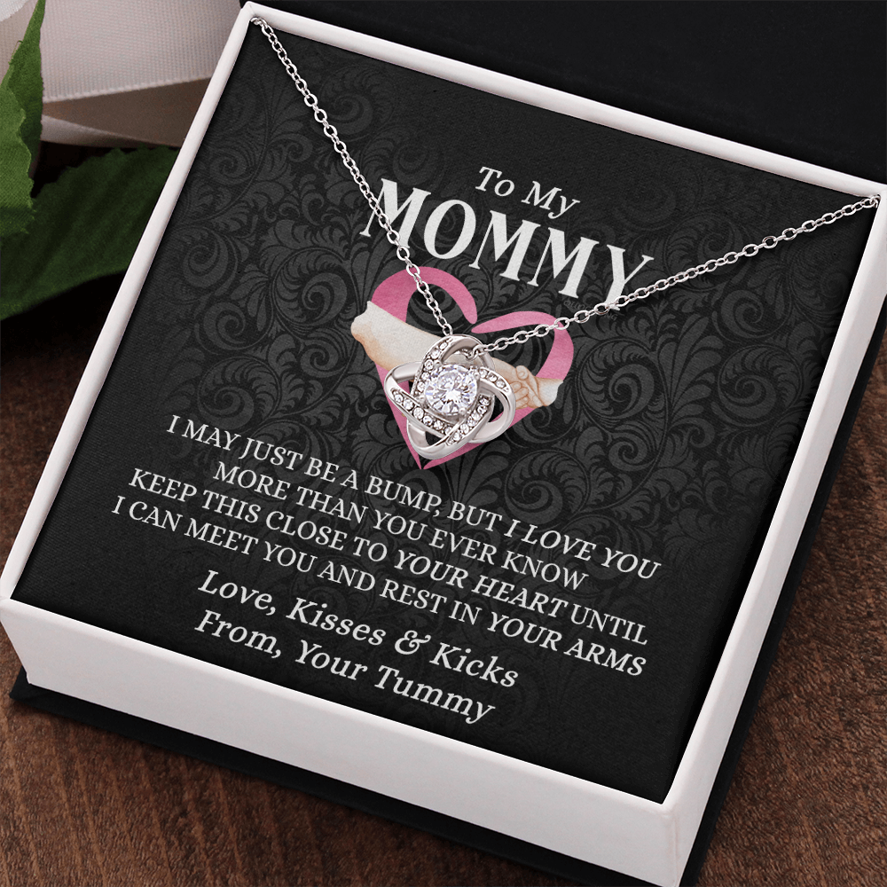 To My Mommy Gift Necklace, Mommy Love Knot Necklace From Tummy, Future Mom Gift Necklace, Pregnancy Gifts Necklace for First Time Moms, Sentimental Gift for Mothers, Mom To Be Gift Necklace