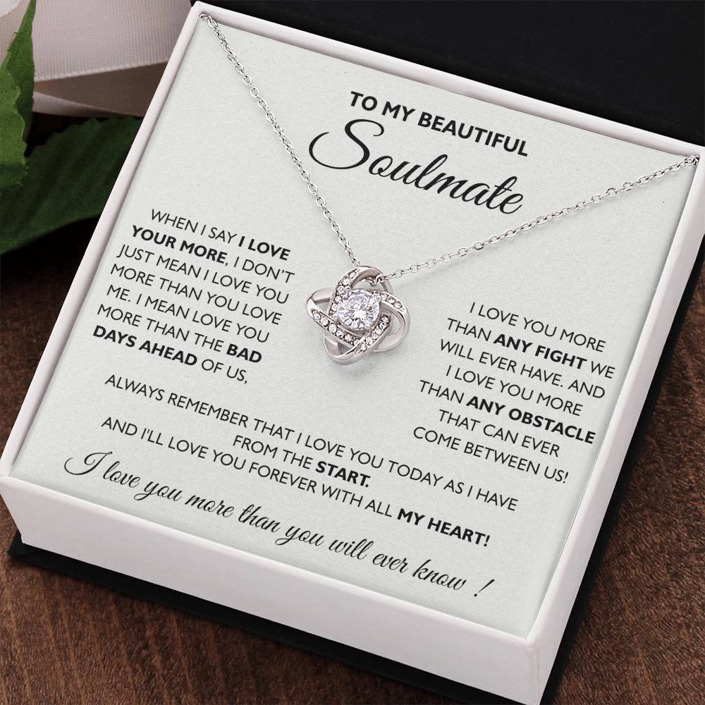 To My Beautiful Soulmate Love Knot Necklace From Husband To Wife, Girlfriend, Soulmate Gift Love Knot Pendant On Valentines Day Christmas for Her Romantic All My Heart Jewelry Gift For Women