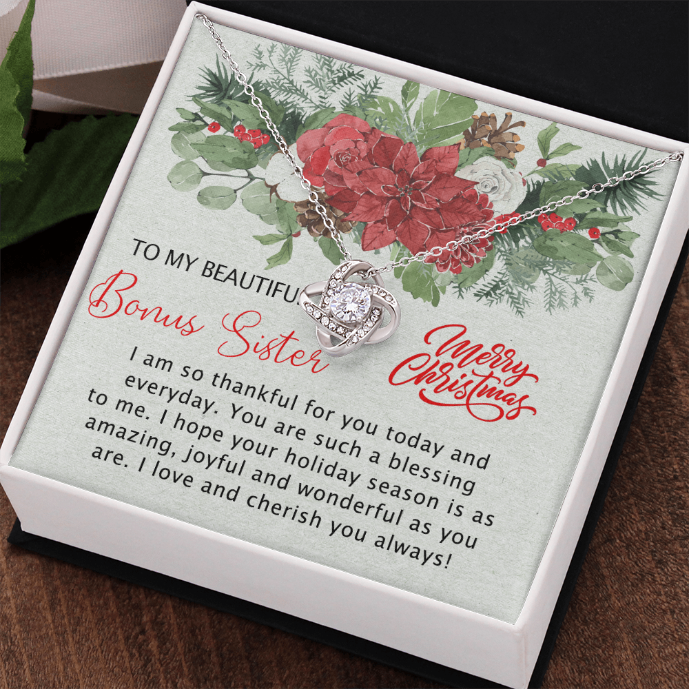 To My Beautiful Bonus Sister Love Knot Necklace From Brother, Best Friend Necklace Gift for Sisters Christmas Necklace for Stepsister Half-sister Pendant Bonus Sister Jewelry Gift for Her Girls