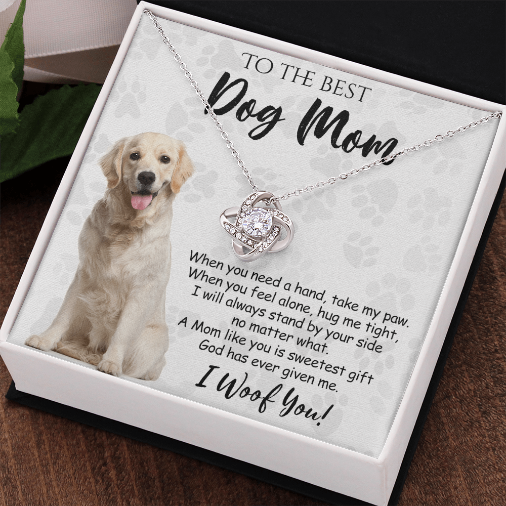 To The Best Dog Mom Love Knot Necklace From Daughter Mother's Day Necklace Gift, Golden Retriever Love Knot Pendant, Jewelry Gift For Women, Dog Lovers Golden Retriever Gift Necklace I Woof You