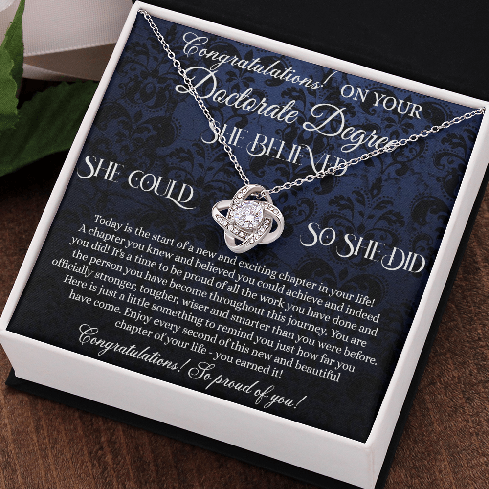 Congratulation On Your Doctorate Degree Love Knot Necklace Box Gift for Doctorate Degree Graduation Gift Necklace On PhD Graduation Gift Graduating Class of 2024 Doctoral Degree Graduation Gift