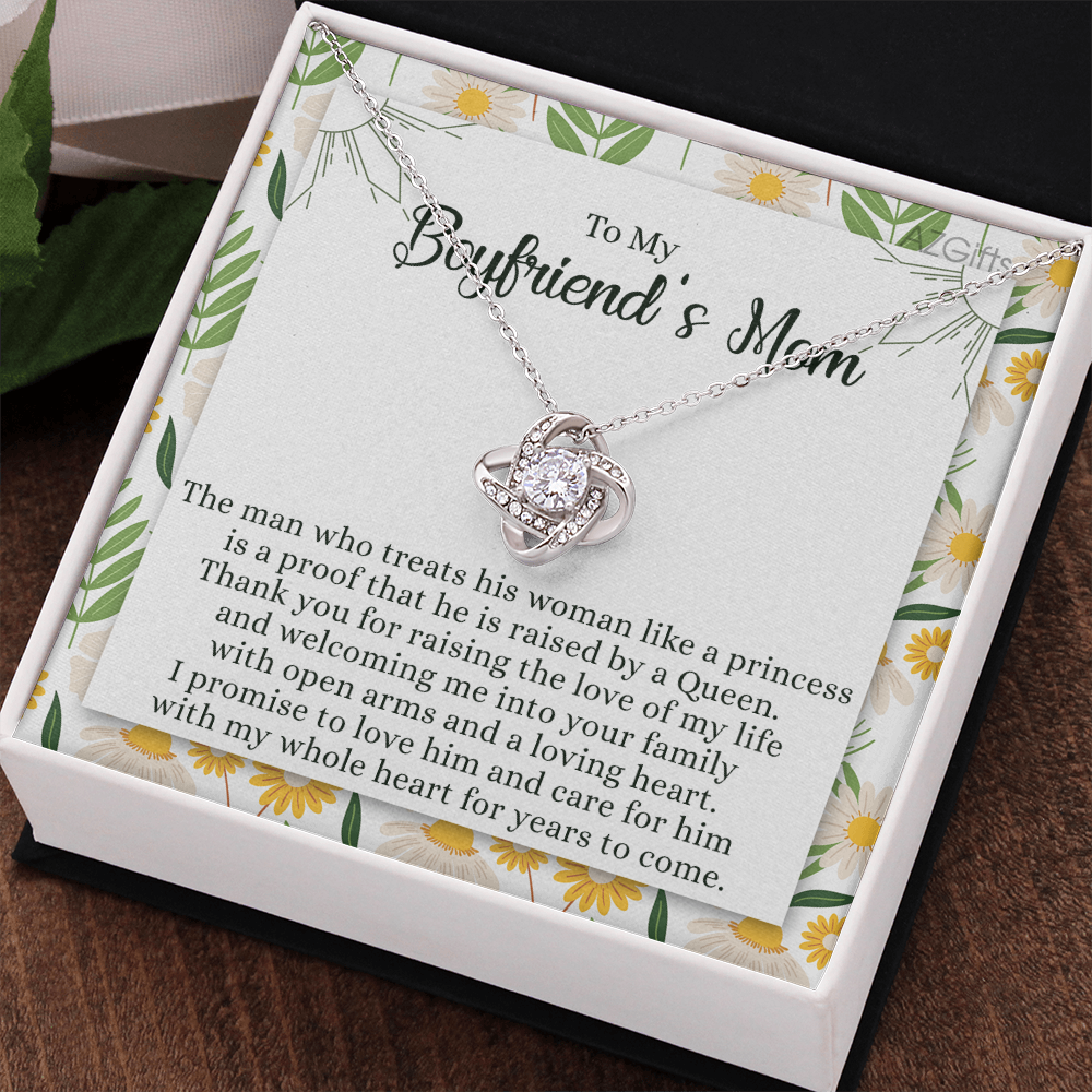 To My Boyfriend's Mom Necklace From Girlfriend Mom Gift Necklace For Boyfriend's Mom, Love Knot Pendant Gift for Bf Mom, Jewelry For Mom On Mothers Day, Birthday, Presents for Mom Necklace for Women