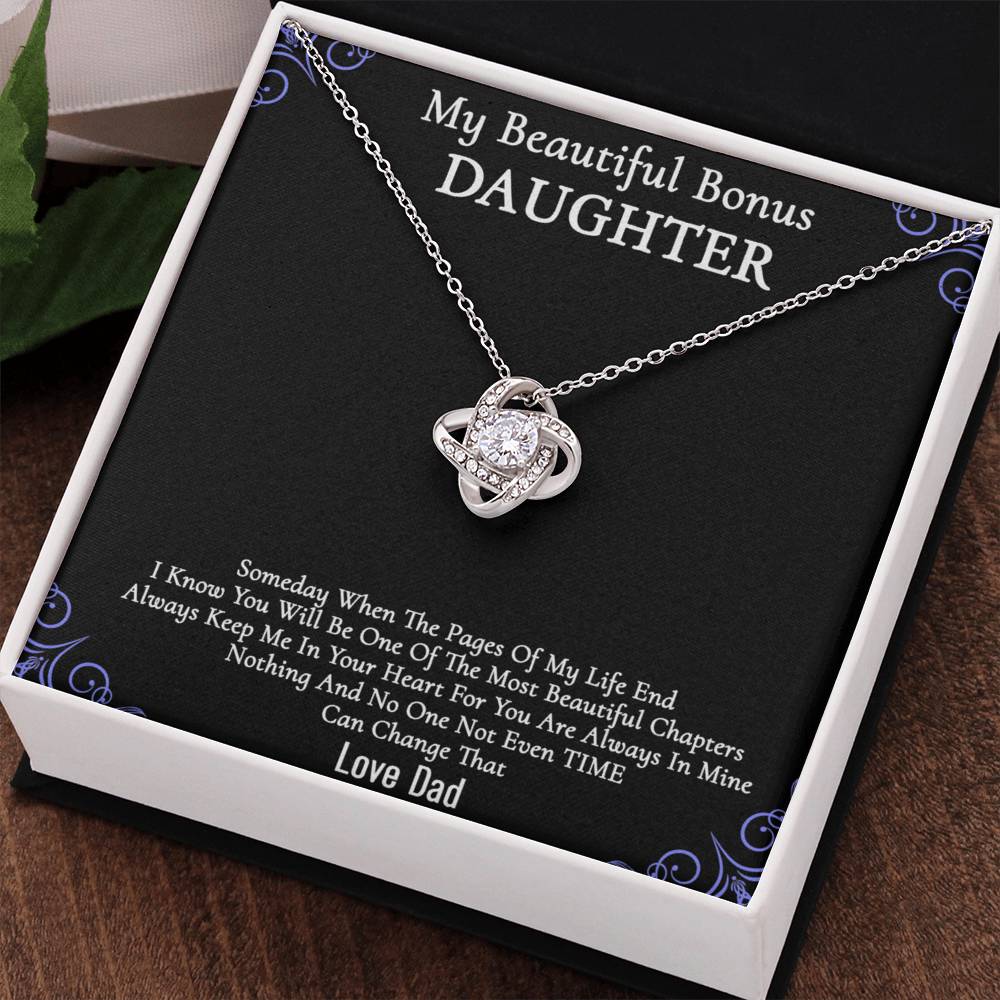 To My Beautiful Bonus Daughter Gift Necklace From Parent to Daughter Gift Necklace Pendant, Bonus Daughter Love Knot With Message Card & Gift Box On Birthday Christmas Anniversary Graduation Gift