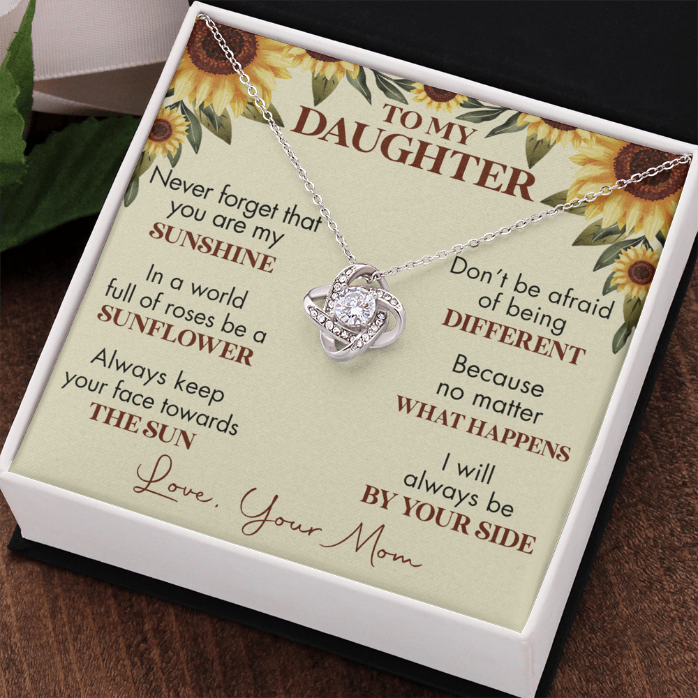 To My Daughter Love Knot Necklace, Gift For Daughter From Mom, Necklace For Daughters, Daughter Gift Necklaces From Mom With Jewelry To My Knot Women Love Mother, Sunflower Daughter Necklace
