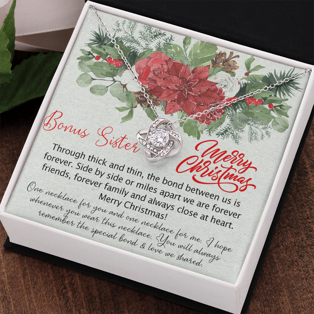 To My Bonus Sister Love Knot Necklace From Brother, Best Friend Necklace Gift for Sisters Christmas Necklace for Stepsister Half-sister Pendant Bonus Sister Necklace Jewelry Gift for Her Girls