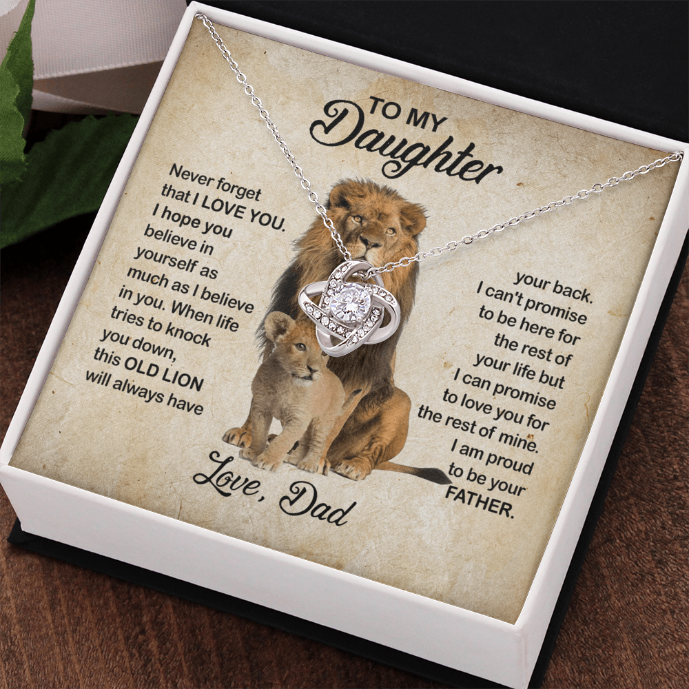 To My Daughter Love Knot Necklace with Luxury Box Gift From Dad, Daughter Lion And Father - Daughter Love Knot, Pendant Necklaces On Birthday, Christmas Jewelry Gift For Girls, Little Girl Necklace