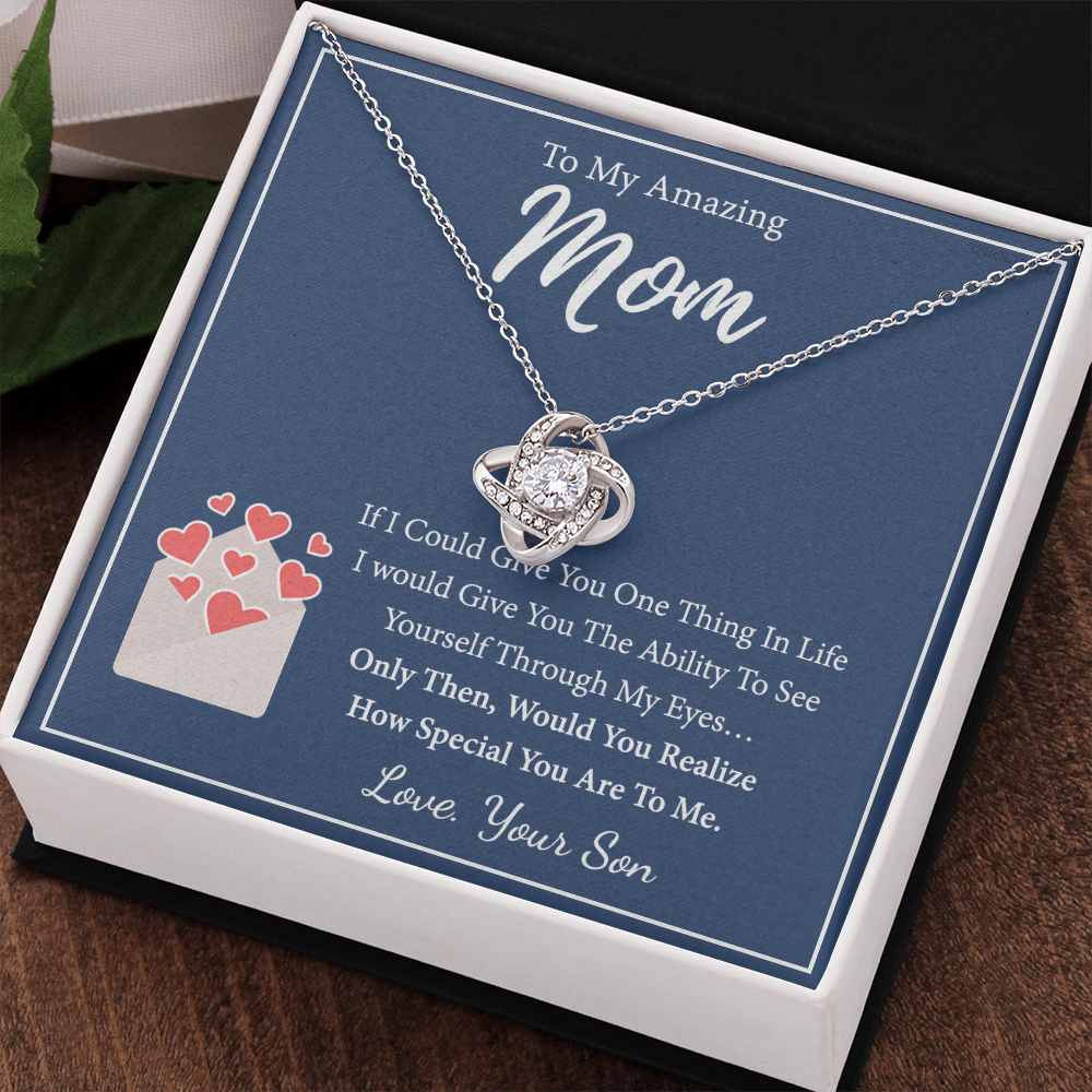 To My Amazing Mom Necklace From Son, Necklace Gift On Birthday Gift Anniversary Mother's Day Necklace For Mom Love Knot Necklace From Son, Jewelry Gift For Women, Mother, Mom And Son Necklace