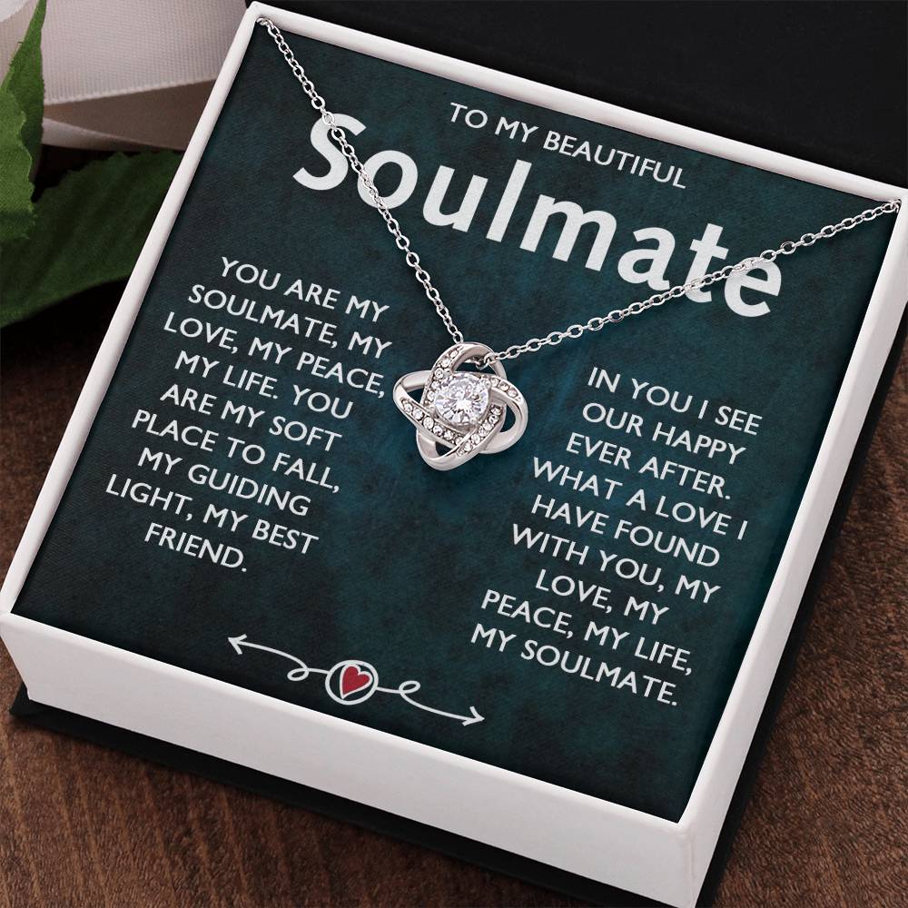 To My Beautiful Soulmate Necklace, Gift Necklace for Soulmate, Love Knot Necklace for Girlfriend, Soulmate Jewelry, Future Wife Gift Necklace, Necklace for Wife from Husband 14k White Gold