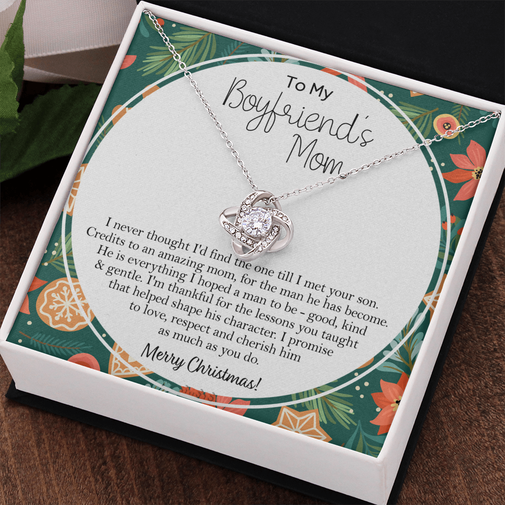Gift Necklace For Boyfriend's Mom, Merry Christmas Necklace Gift, To My Boyfriend's Mom Necklace From Son, To An Amazing Mom Gift Necklac, Boyfriend's Mom Gift Necklace Love Knot Jewelry For Mom