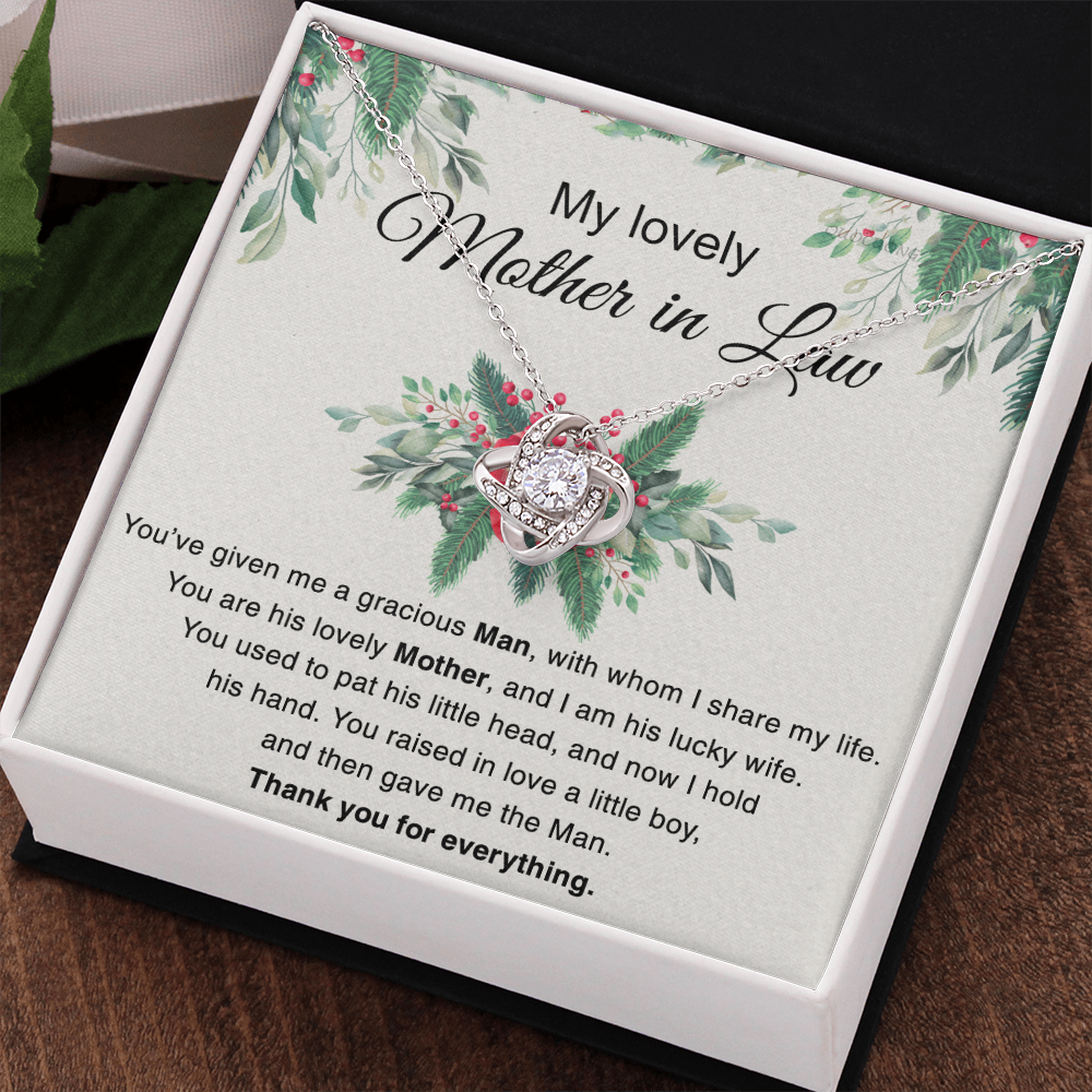Mother in Law Gift Necklace, To My Lovely Mother In Law Love Knot Necklace From Daughter In Law Thank you For Mom Necklace Jewelry Gift For Women Bonus Mom Gift Necklace, Lovely Mother Gift Necklace