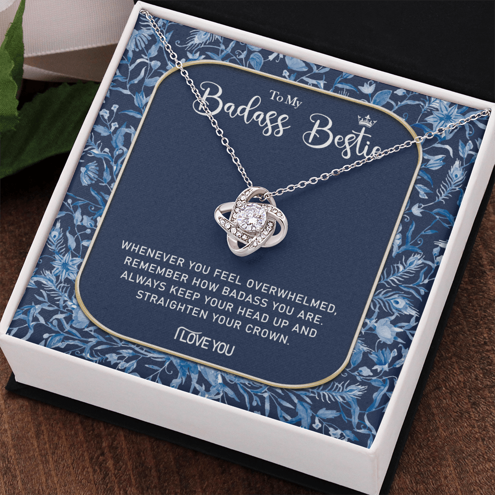 To My Badass Bestie Necklace, Best Friend Gift Necklace, Best Friend Birthday Gift, Best Friend Wedding Gift Pendant, Bridesmaid Gift for Badass Bestie Love Knot Necklace On Valentine's, Anniversary