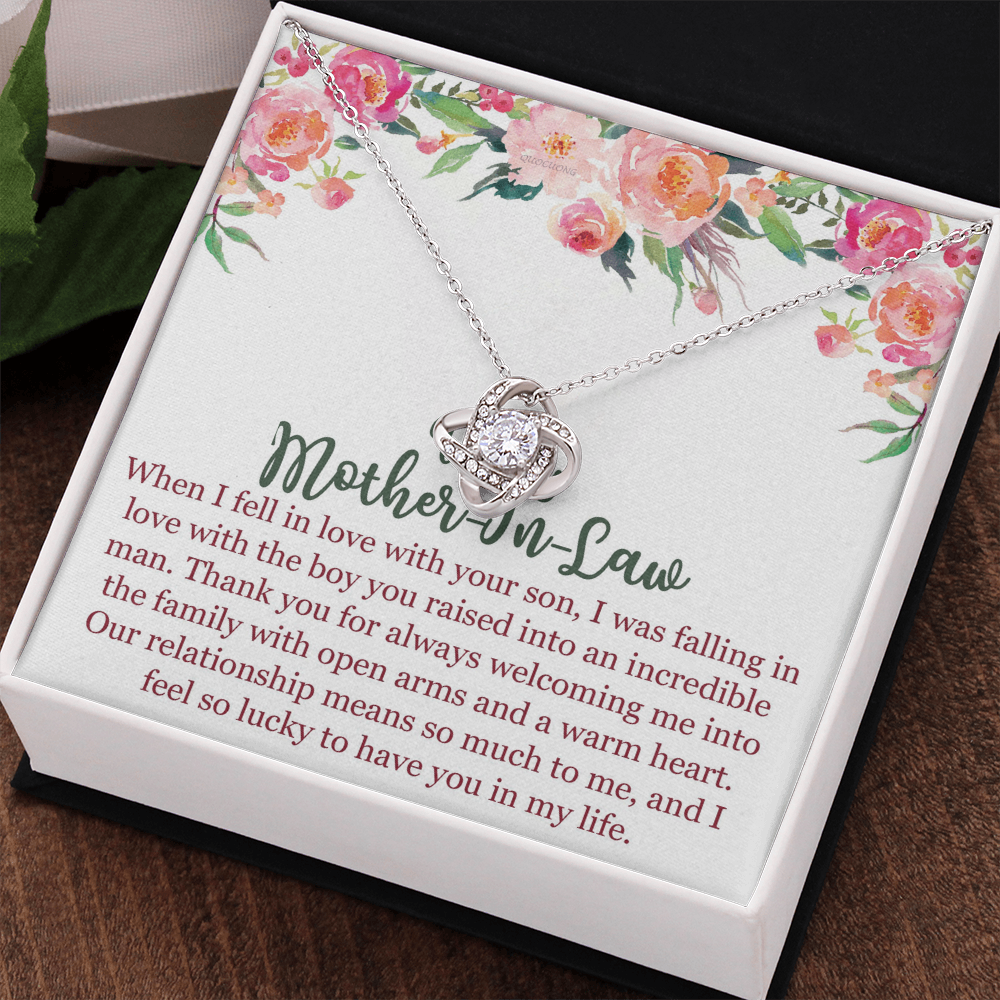 To My Mom In Law Necklace Pendant Gift From Son, Happy Mother's Day Love Knot Pendant For Mom On Birthday, Anniversary Necklace Gift Love With Your Son, Mother In Law Gift Necklace To Son In Law