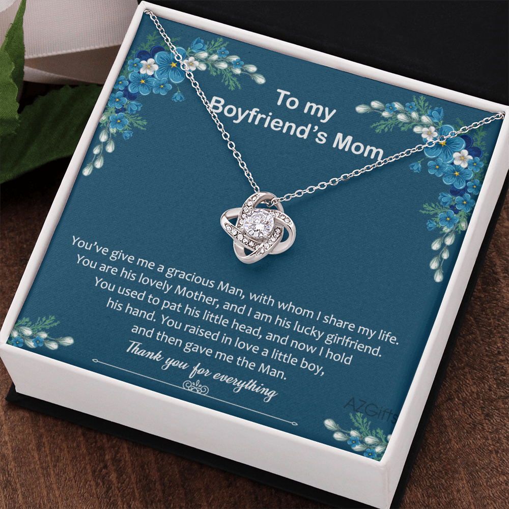 To My Boyfriend Mom Necklace From Girlfriend,  Thank You For Everything Boyfriend's Mom Gift Necklace, Love Knot Necklaces For Boyfriends Mom Gift On Christmas, Mothers Day Jewelry For Her