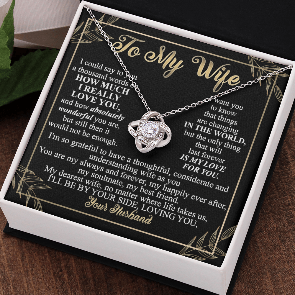 Wife Necklace Gift From Husband To My Wife Love Knot Pendant Valentines Day Anniversary Jewelry with Message Card and Gift Box Gift for Wife, Jewelry Gift For Women, Necklace Gift Set for Wife