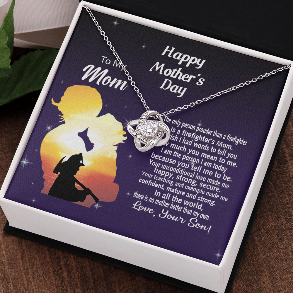 Firefighter's Mom Gift Necklace, Happy Mother's Day Necklace Gift For Mom, To My Mom Love Knot Necklace From Son Firefighter Necklace Gift For Mom Mother And Son Gift Necklace Jewelry Gift For Women