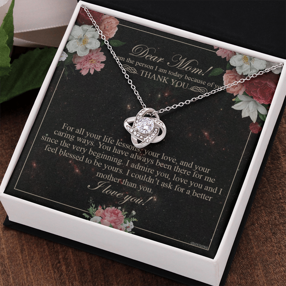 Meaningful Gift To Mom, Thank You Card For Mom, To My Mom Necklace From Daughter, I Love You Necklace For Mom, To Mom Love Knot Necklace, Jewelry For Mom On Birthday Gifts Mothers Day, Anniversary